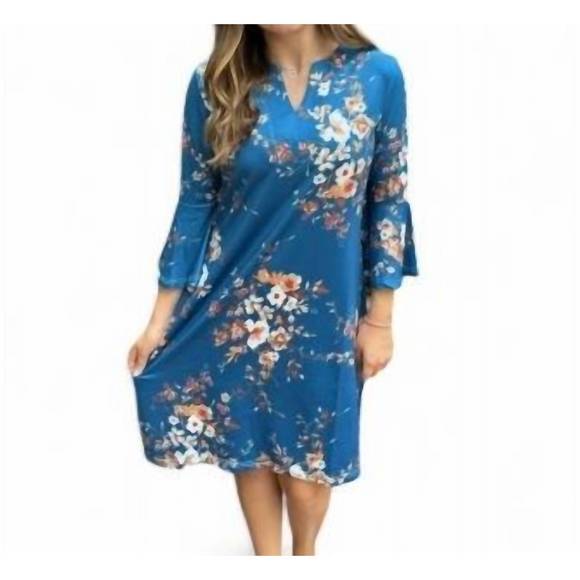 NEW ERMA’S CLOSET floral print dress in blue/tobacco - Picture 1 of 1